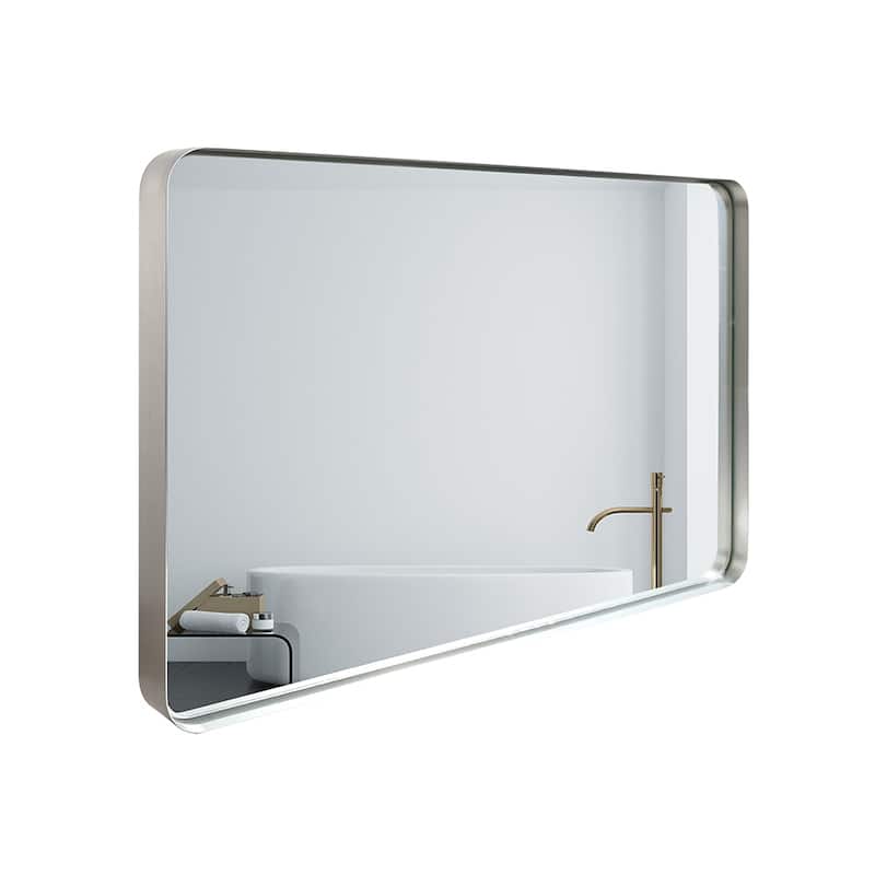Glossy Brushed Silver Rounded Corner Rectangle Bathroom Mirror
