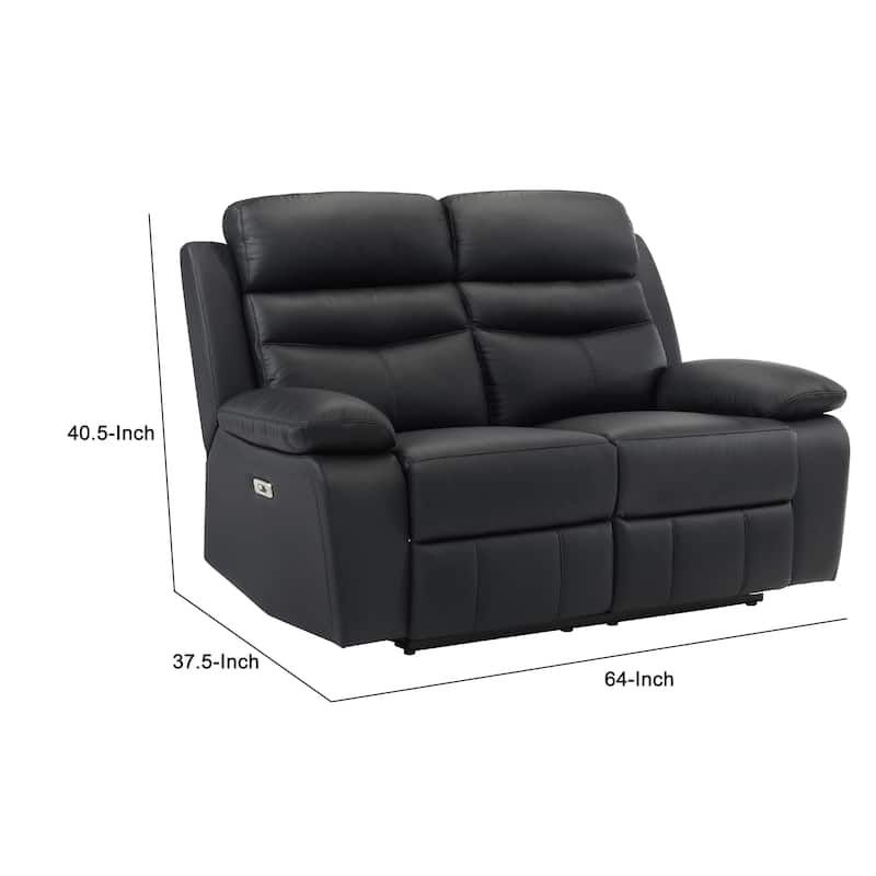 Hanna Power Double Reclining Loveseat, Black Leather, USB, 64 Inch