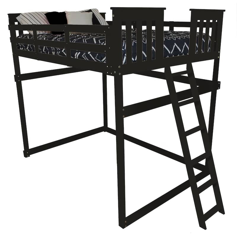 Pine Full Mission Loft Bed with End Ladder - Black