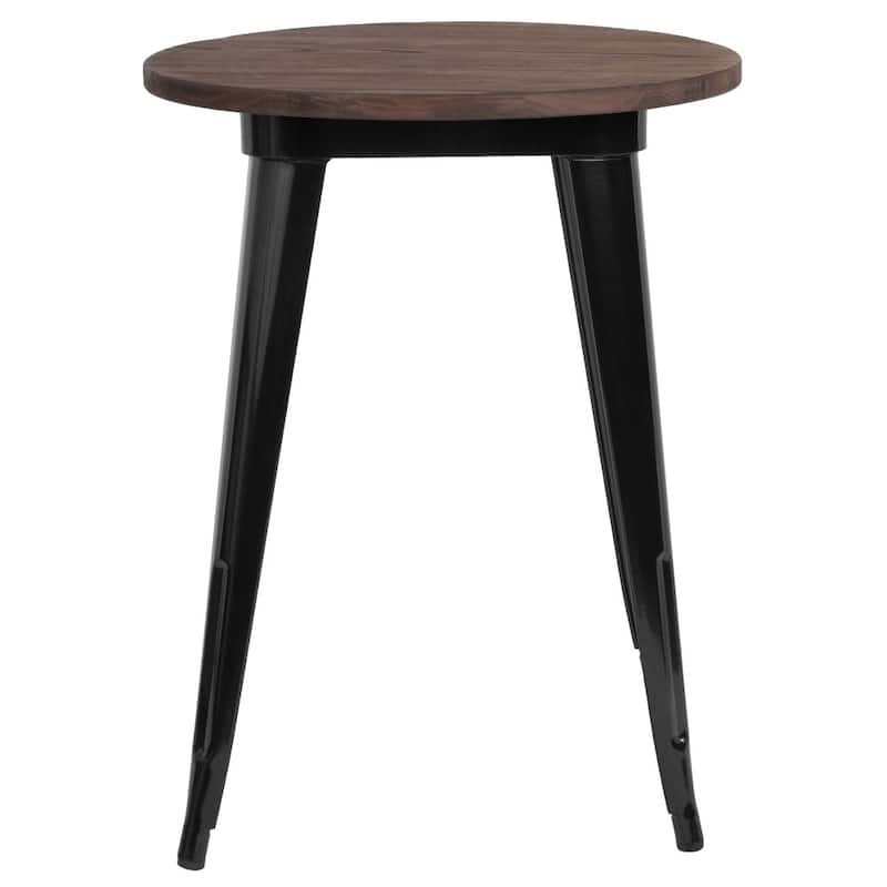 24" Round Metal Indoor Table with Rustic Wood Top - 24"W x 24"D x 30.5"H - 24"W x 24"D x 30.5"H