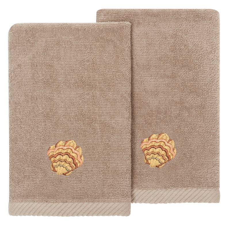 Authentic Hotel and Spa Turkish Cotton Aaron 2PC Embellished Fingertip Towel Set - Cocoa