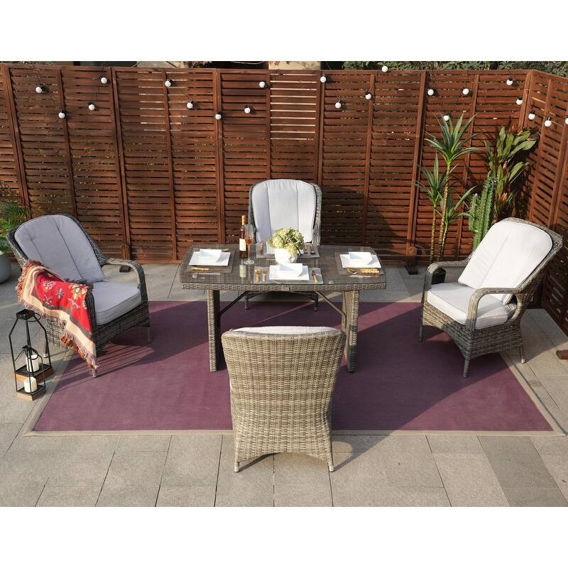 5-Piece Patio Wicker Dining Set with 4 Arm Chairs