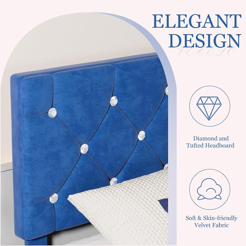 Javlergo Upholstered Beds With Diamond Tufted Headboard, Platform Bed Frame,