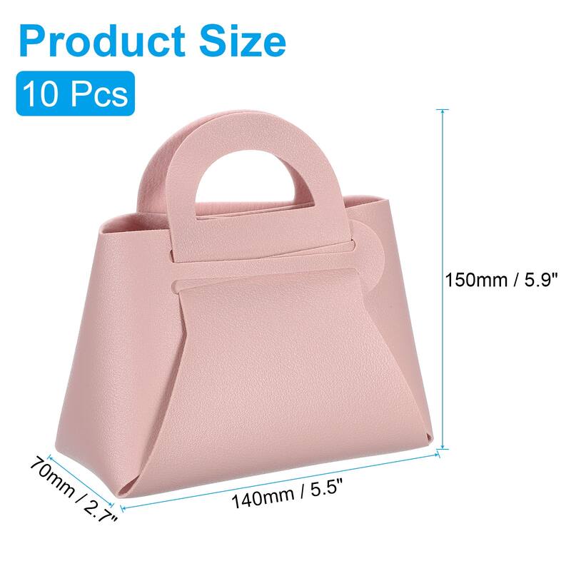 10Pcs PU Leather Gift Boxes with Handles, Wedding Candy Bags - Pink - 6 x 3 x 5.9 Inch