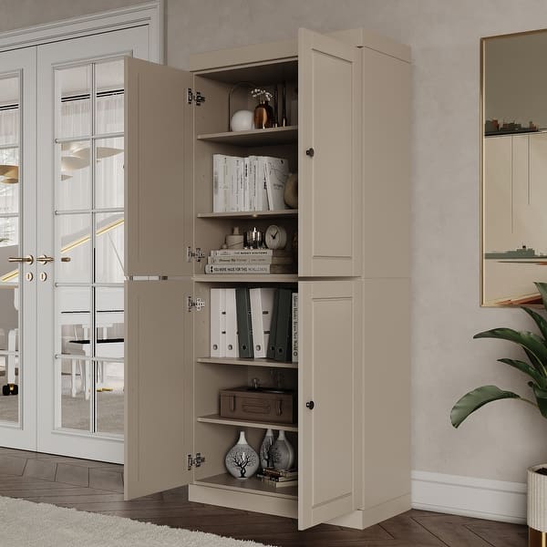 slide 2 of 8, Palace Imports 100% Solid Wood 6-Shelf Bookcase with Solid Doors and Adjustable Shelves Beige