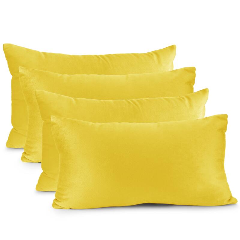 Nestl Solid Microfiber Soft Velvet Throw Pillow Cover (Set of 4) - 12" x 20" - Yellow