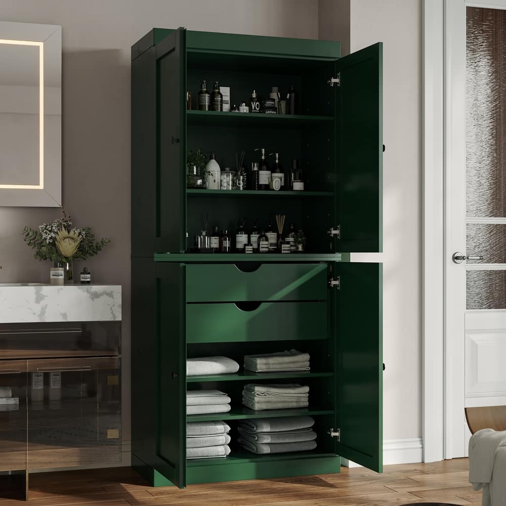 Palace Imports 100% Solid Wood Bathroom Storage Cabinet, Shaker Doors, 2 Drawers, Adjustable Shelves, 32" Wide, 71.5" Tall