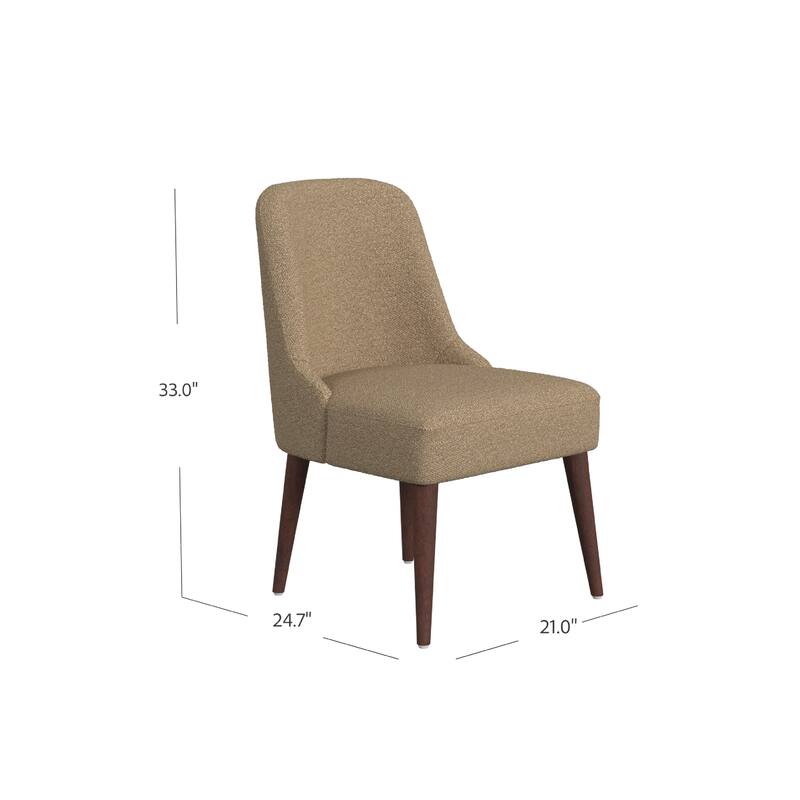 Guy Dining Chair with Dark Amber Tapered Legs, Brown Boucle Fabric