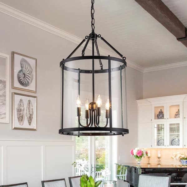 4 - Light Farmhouse Lantern Glass Drum Chandelier for Entryway - Bed ...