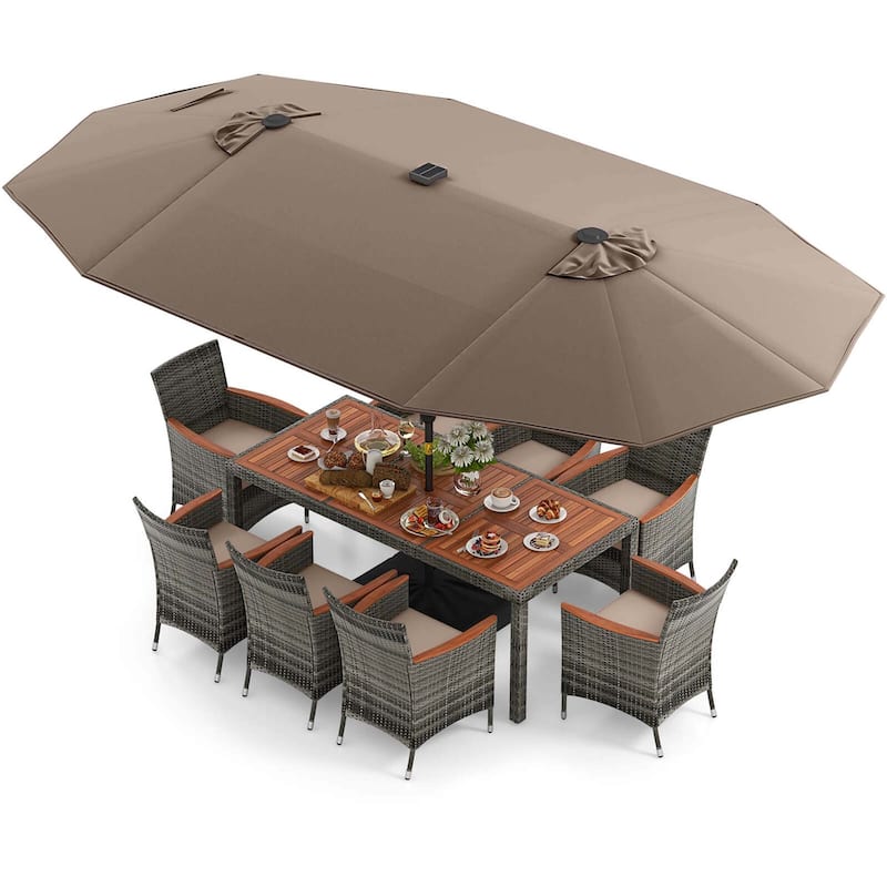 Costway 11 PCS Patio Dining Set with 15 ft Double-Sided Patio Umbrella - See Details