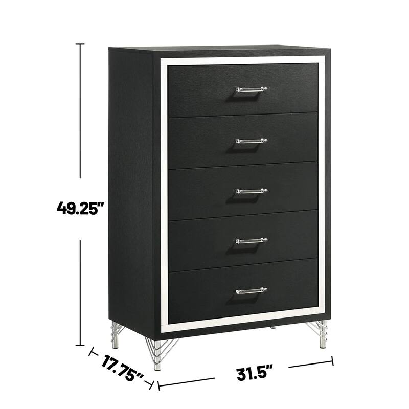 5 Drawers Wooden Chest with Long Bar Pulls in Black
