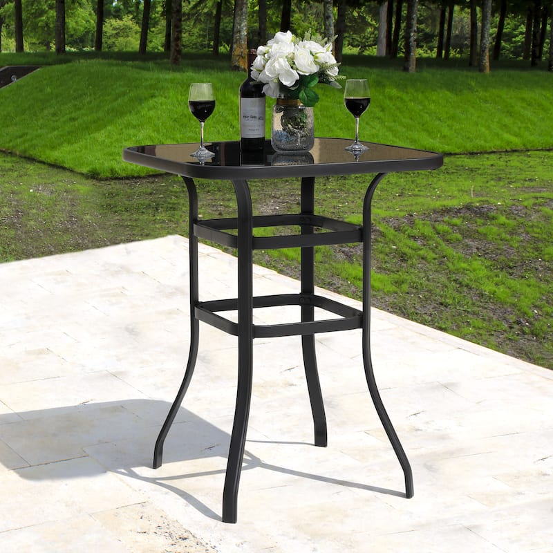Outdoor 32 Inch Square Bar Table with Tempered Glass Tabletop
