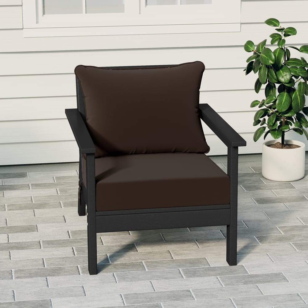 Birchwood All Weather HDPE Outdoor Patio Deep Seating Black Club Chair With Cushions (1-Piece)