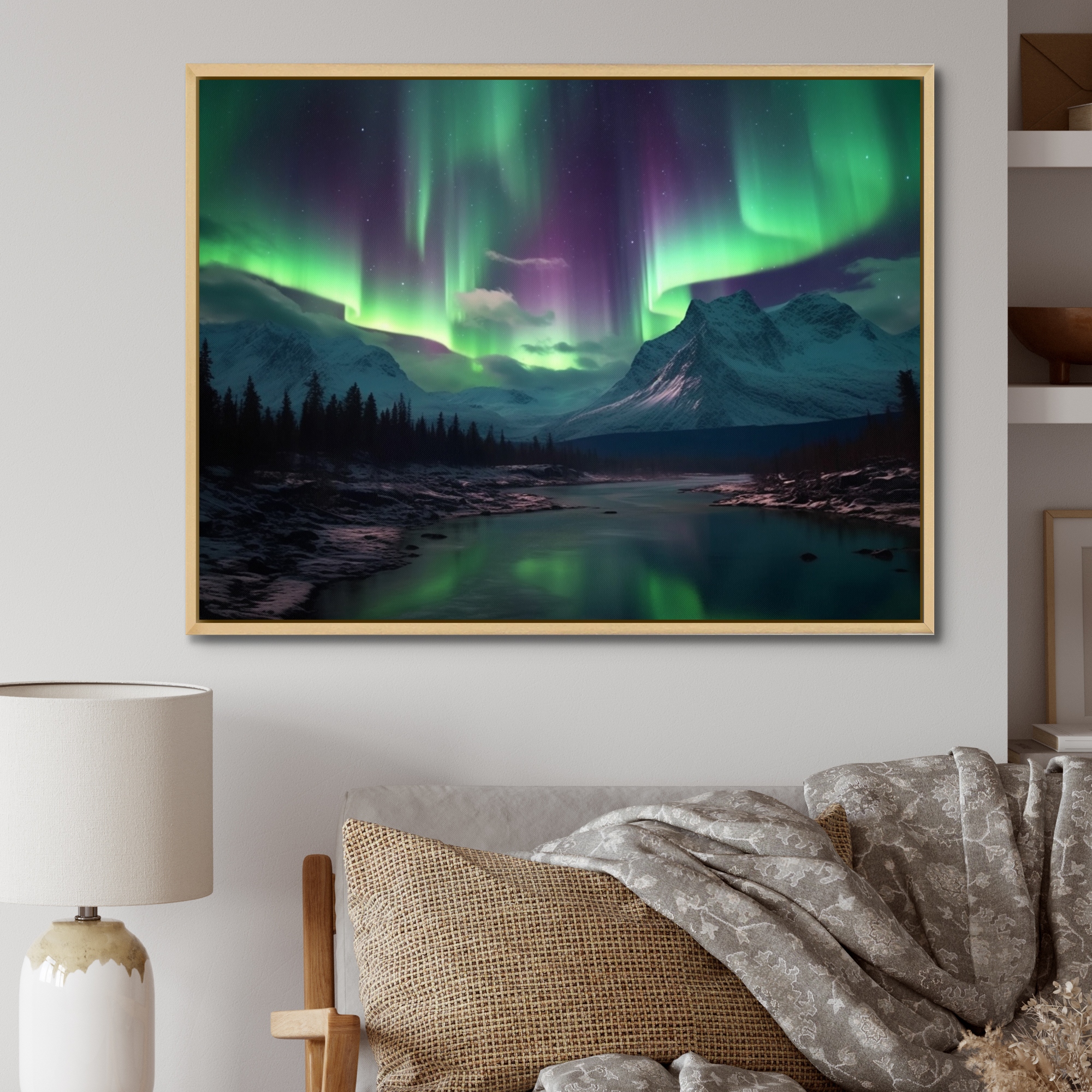 Designart Northern Lights In Alaska III Alaska Framed Canvas Print Bed Bath Beyond 38922385