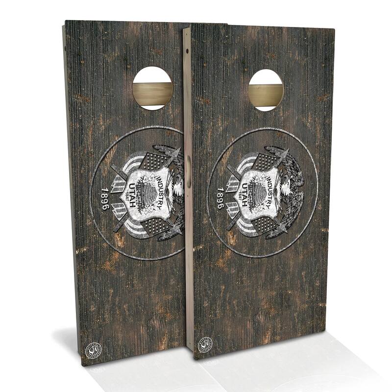 Utah Flag Rustic Outdoor Cornhole Board Set - All-Weather 2x4 - Include Carrying Case