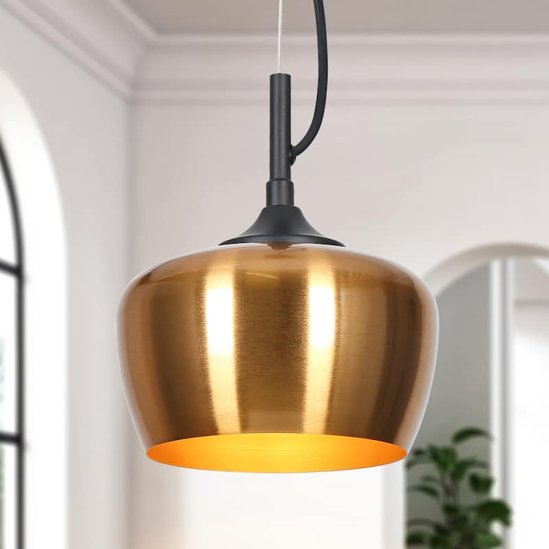 Modern Farmhouse Black Gold 1-Light Pendant Light Dome Island Lights for Dining Room - Electroplated Copper