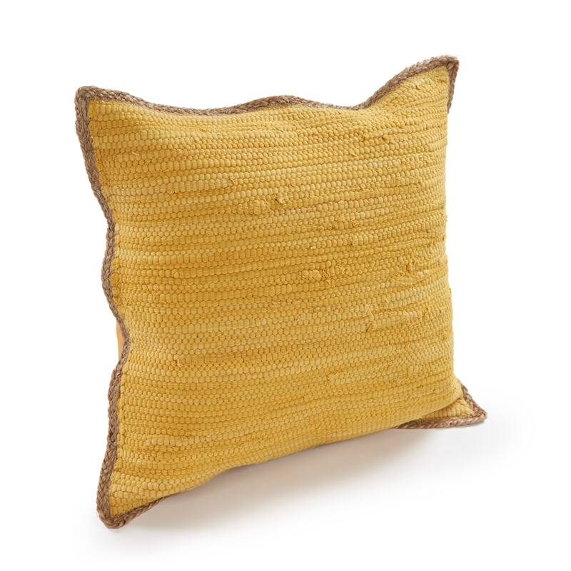 Handwoven Flanged Bordered Square Throw Pillow Cover - 20" - Yellow and Brown