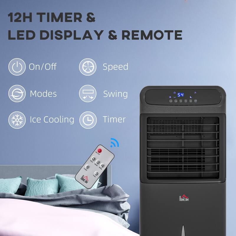 HOMCOM Mobile Air Cooler, Evaporative Ice Cooling Fan Water Conditioner Humidifier Unit with 3 Modes, 3 Speed, Remote Controller