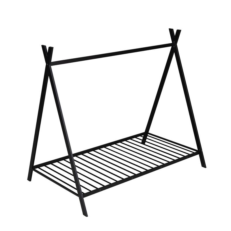 Twin Size House Bed Frame, Metal Kids Tent Bed, Heavy Duty Metal Playhouse Bed Frame with Slat Support, No Box Spring Needed