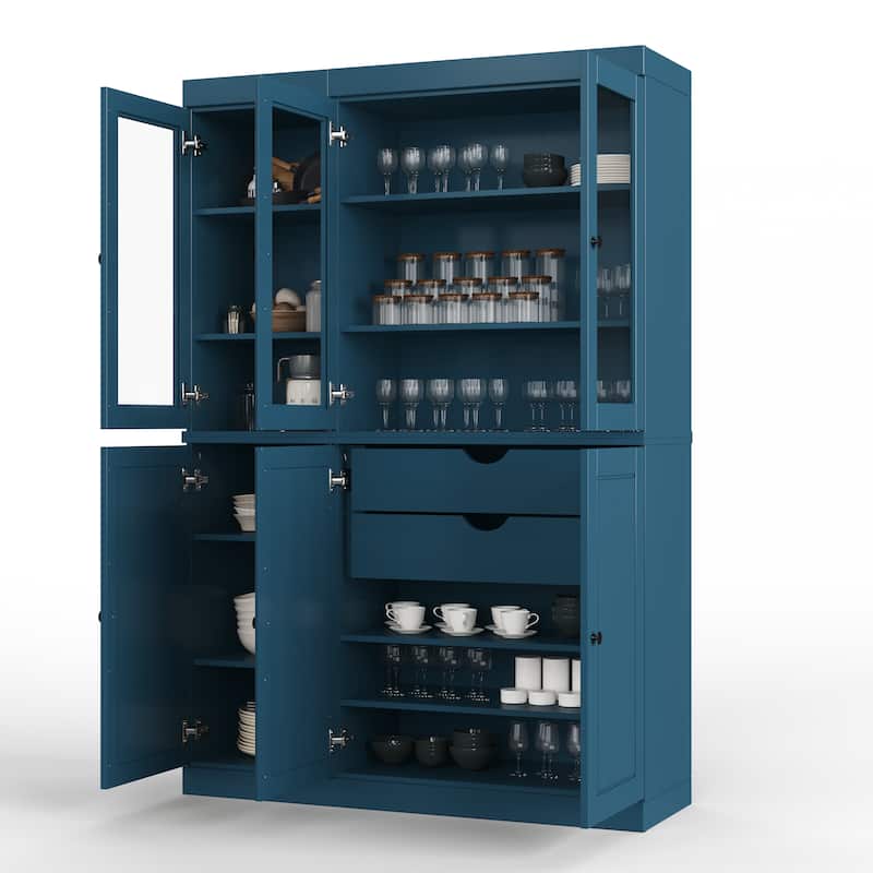 Palace Imports 100% Solid Wood Pantry China Cabinet, Raised Panel & Clear Glass Doors, 2 Drawers, 48.5" Wide, 71.5" Tall