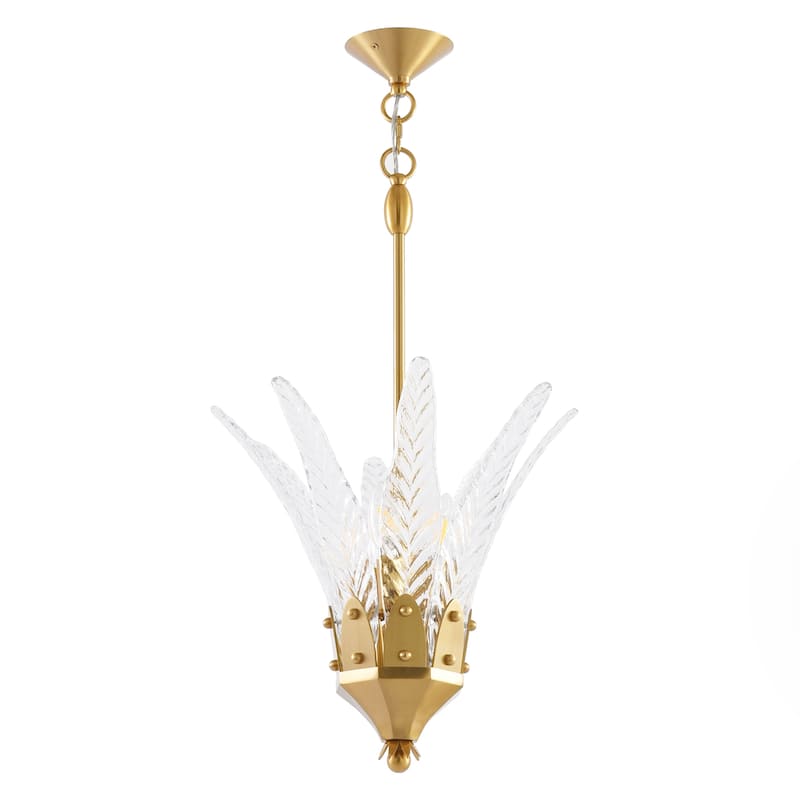 17" Modern Gold Flower 3-light Leaf-shaped Textured Glass Chandelier Hanging Light