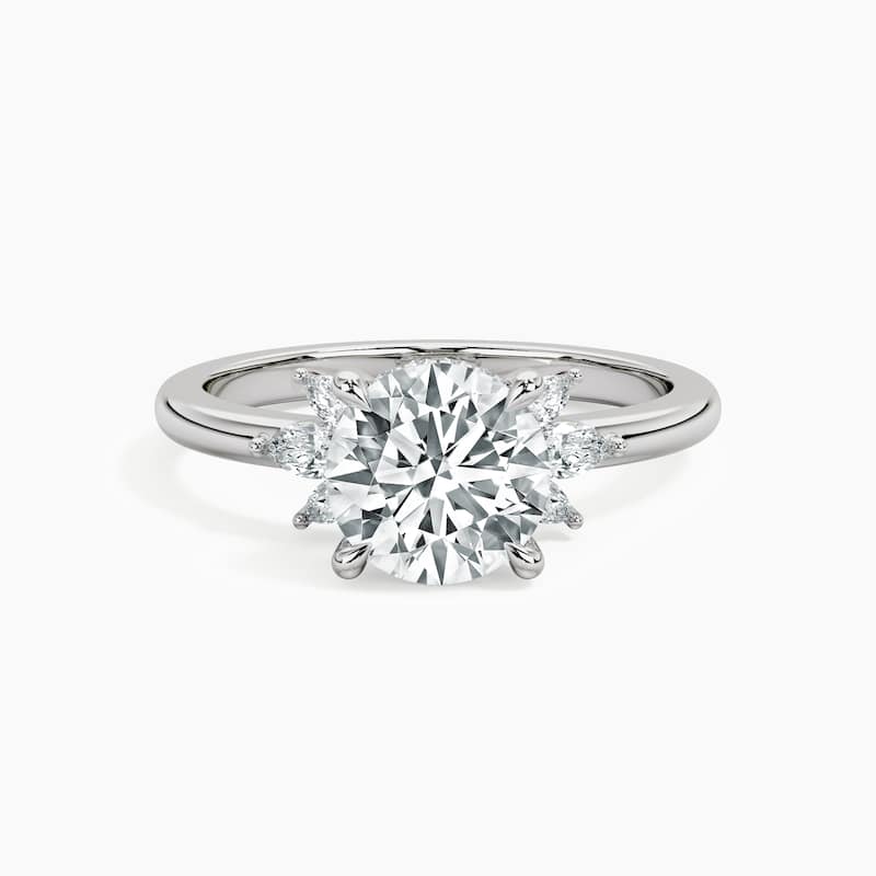 Auriya 14kt White Gold Lab Grown Round Diamond Engagement Ring with Half Sunburst Marquise Accents (F-G, VS) - 7 - 2.50 ct. center
