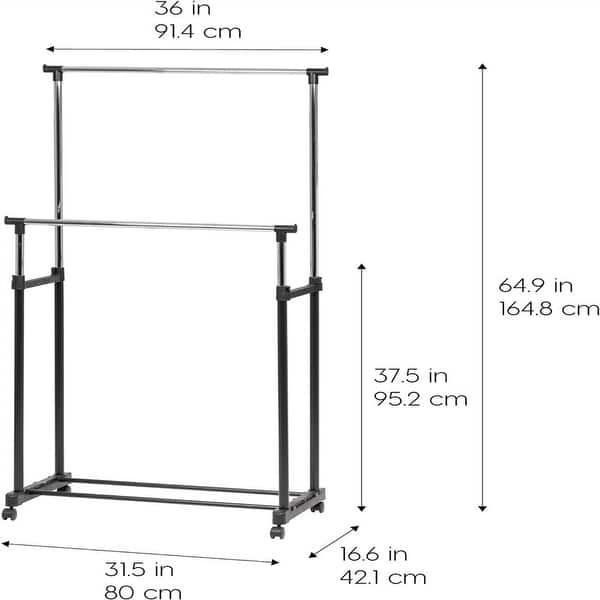 Single Rod Height Adjustable Clothes Rack with Lockable Wheels - Bed ...