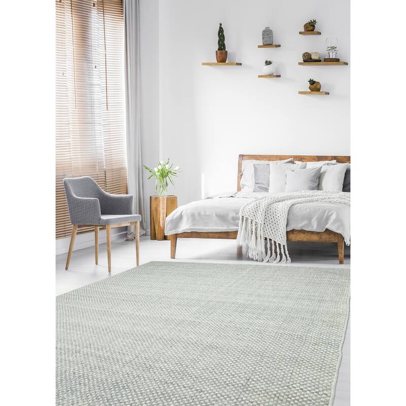 ECARPETGALLERY Hand Tufted Sienna Light Green Wool Rug - 6'2 x 9'9