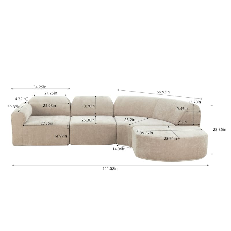 Christopher Knight Home - Modern Upholstered Curved Sectional Sofa with Deep Seat Ottoman