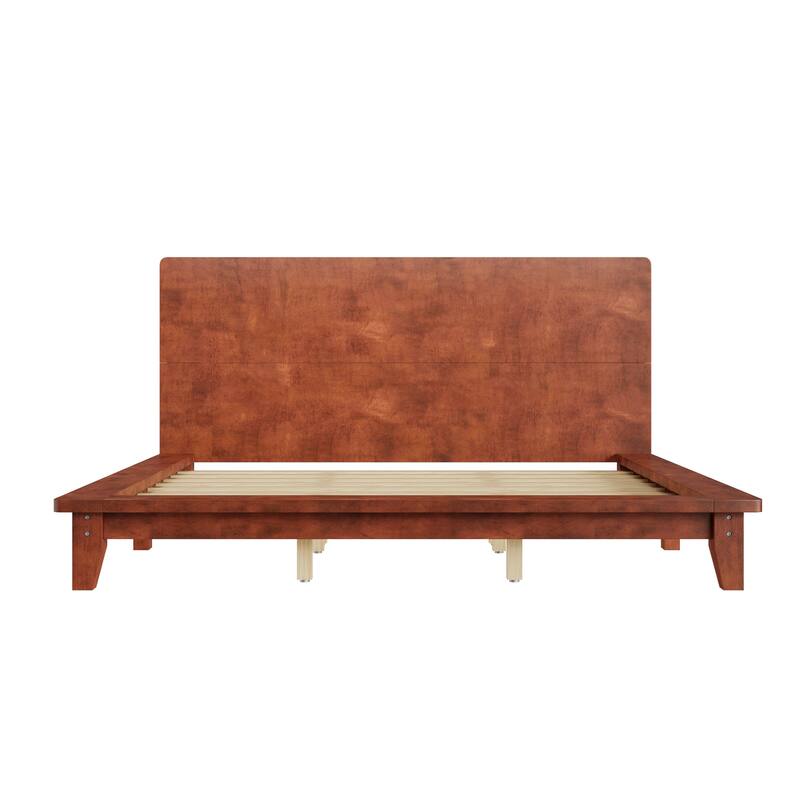 Low-Profile Platform Bed Frame with Headboard, Wood Slat Support, Wingback Panel Bed