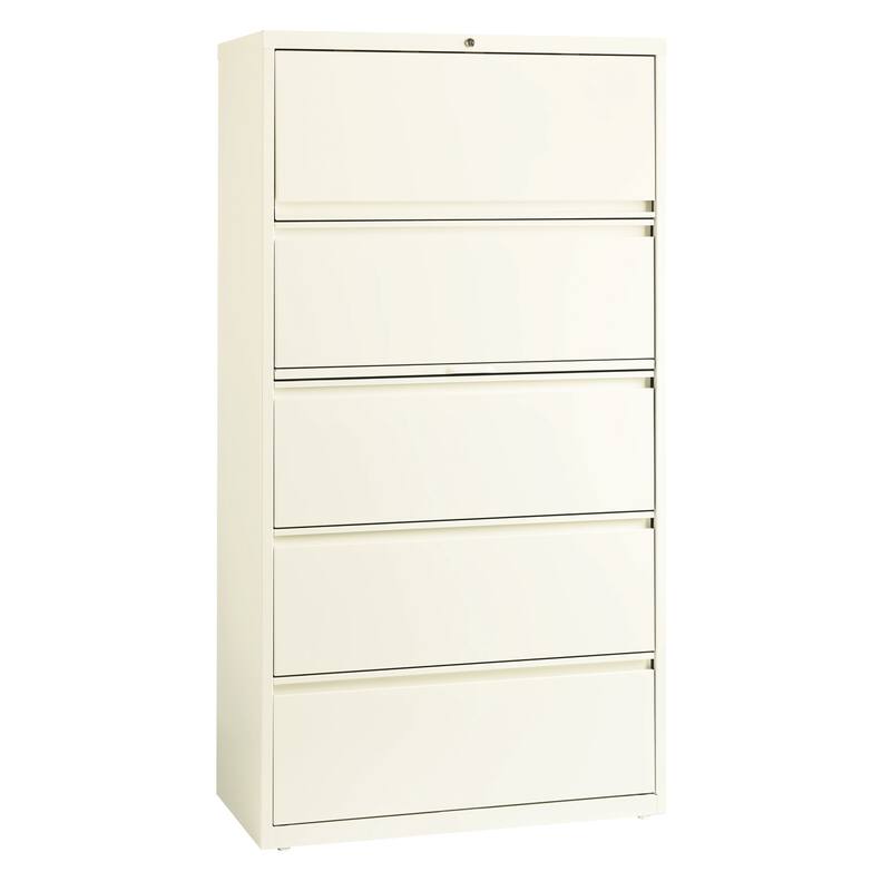 Hirsh 36-in Wide HL10000 Series 5 Drawer Lateral File Cabinet with Posting Shelf and Roll-Out Binder Storage, White