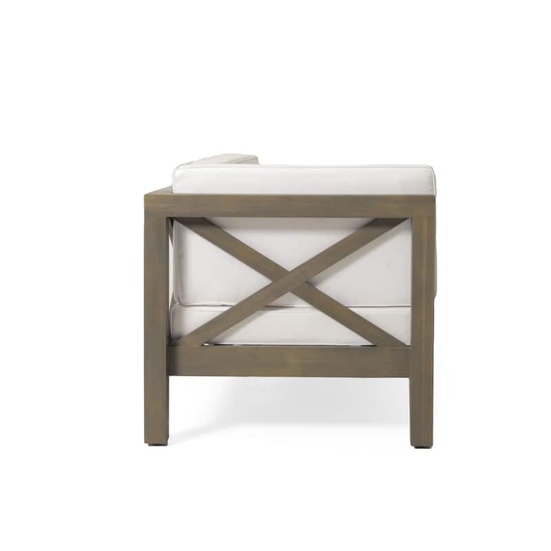 Roomfitters X-Back Corner Bench with Coffee Table, Outdoor Wooden Patio Sofa with Cushions for Garden or Porch