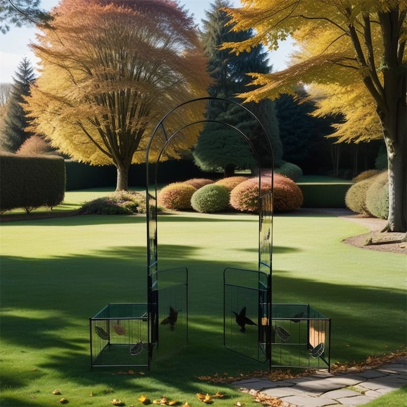 Metal Arch Garden Trellis with Doors for Climbing Plants