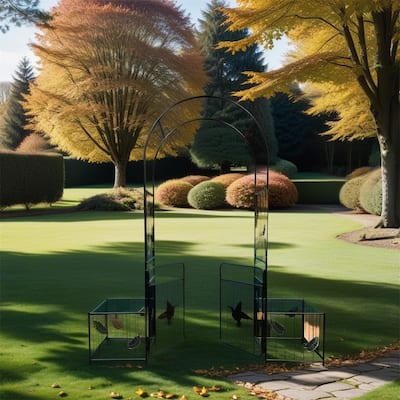 Metal Arch Garden Trellis with Doors for Climbing Plants