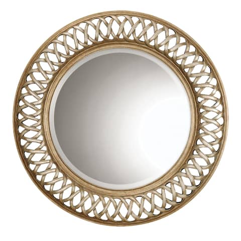 Round Beveled Wooden Wall Mirror with Celtic Knot Edge,Gold and Silver