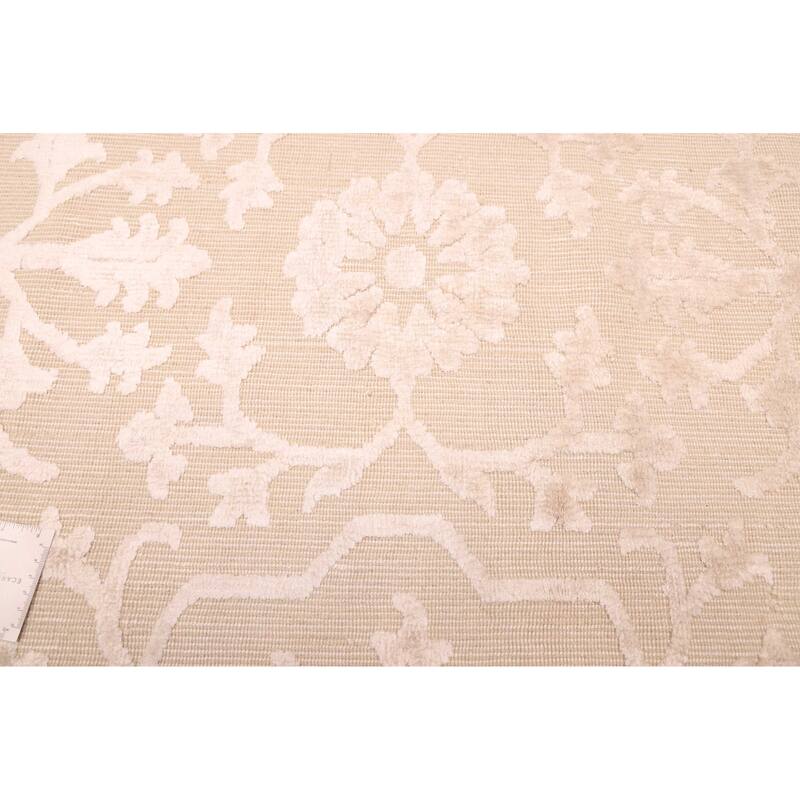 ECARPETGALLERY Hand Loomed Elysian Beige, Ivory Viscose, Wool Rug - 6'8 x 8'1