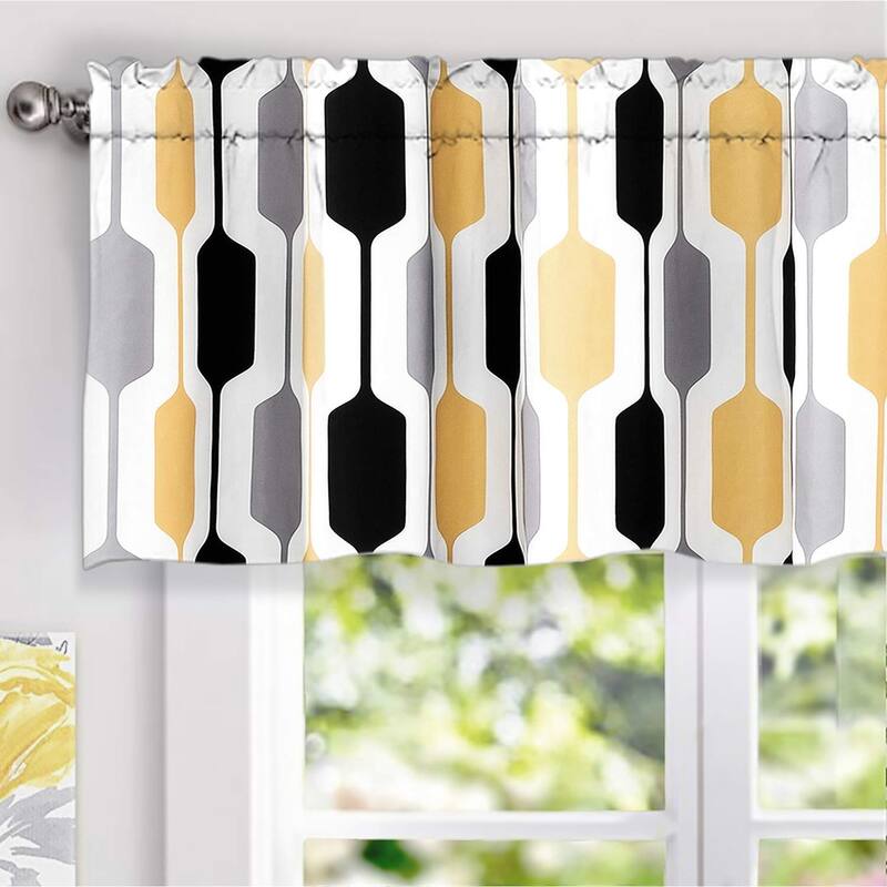 DriftAway Riley Geo Lined Window Curtain Valance - Gold Black Gray - 52" Width X 18" Length
