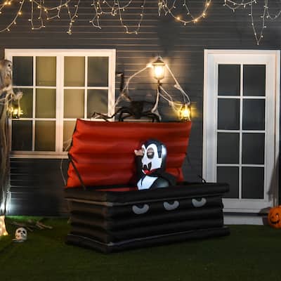 HOMCOM 6' Halloween Inflatable Vampire Emerging from Giant Coffin Holiday Yard Decoration with LED Lights Outdoor Blow Up Decor