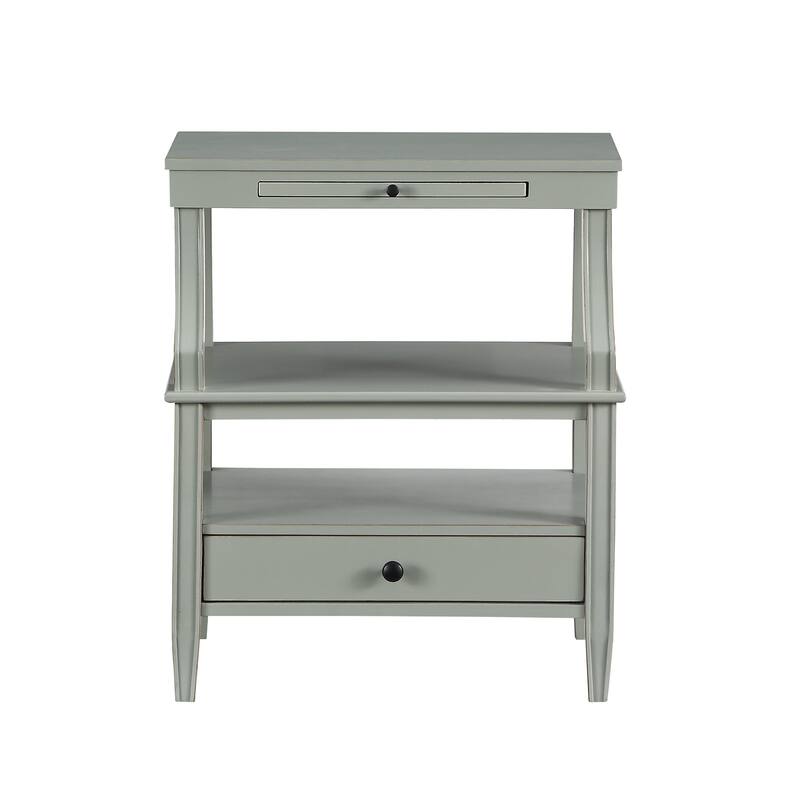Newland Nightstand, Wooden Side Table with 1 Drawer and 1 Hidden Tray, Accent Side Table with 2-Tier Storage Shelves