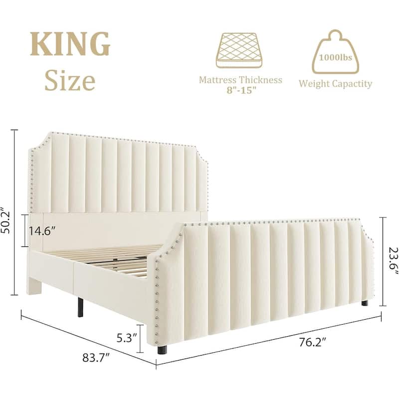 Bed Frame with 50.2" Headboard, Upholstered Platform
