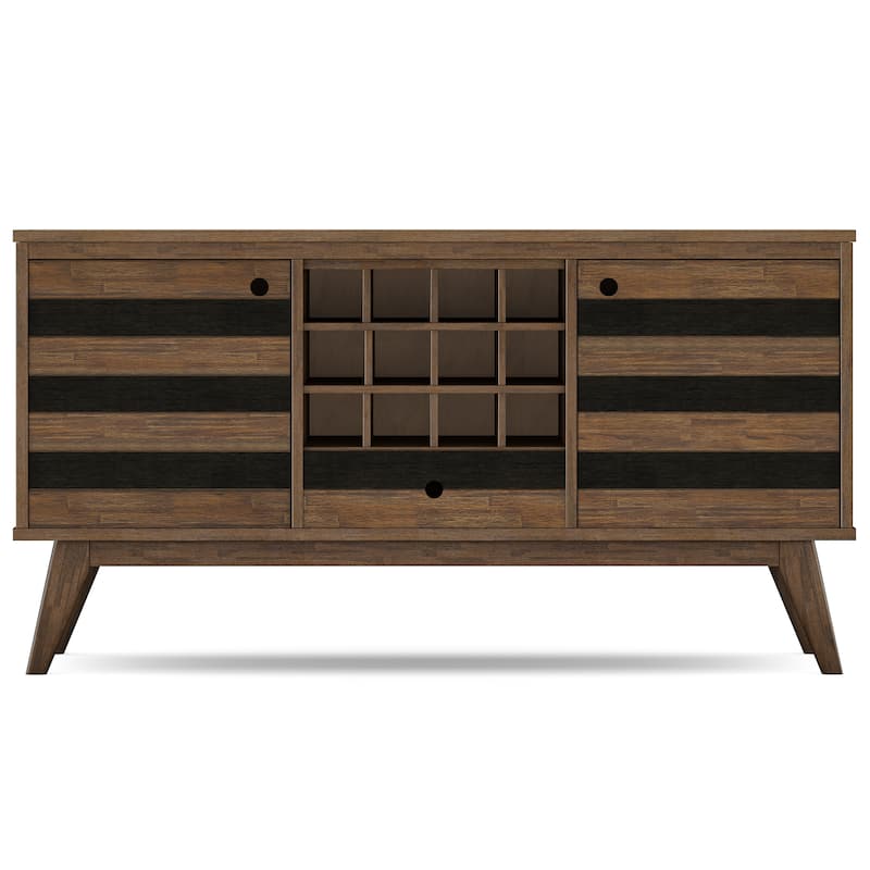 WYNDENHALL Wright SOLID ACACIA WOOD 60 inch Wide Rectangle Mid Century Sideboard with Wine Storage in Rustic Natural Aged Brown