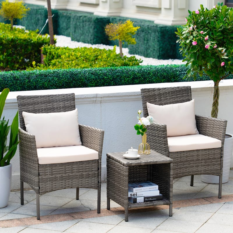 3 Piece Patio Conversation Bistro Set Outdoor Chat Furniture,Wicker Chairs and Storable Table Set,Porch Balcony Furniture Set