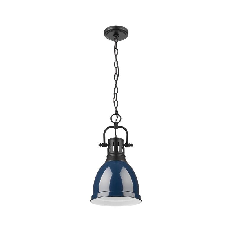 Yep by Golden Lighting Duncan 1-light 9in Chain Hung Pendant in Matte Black and Navy Blue shade