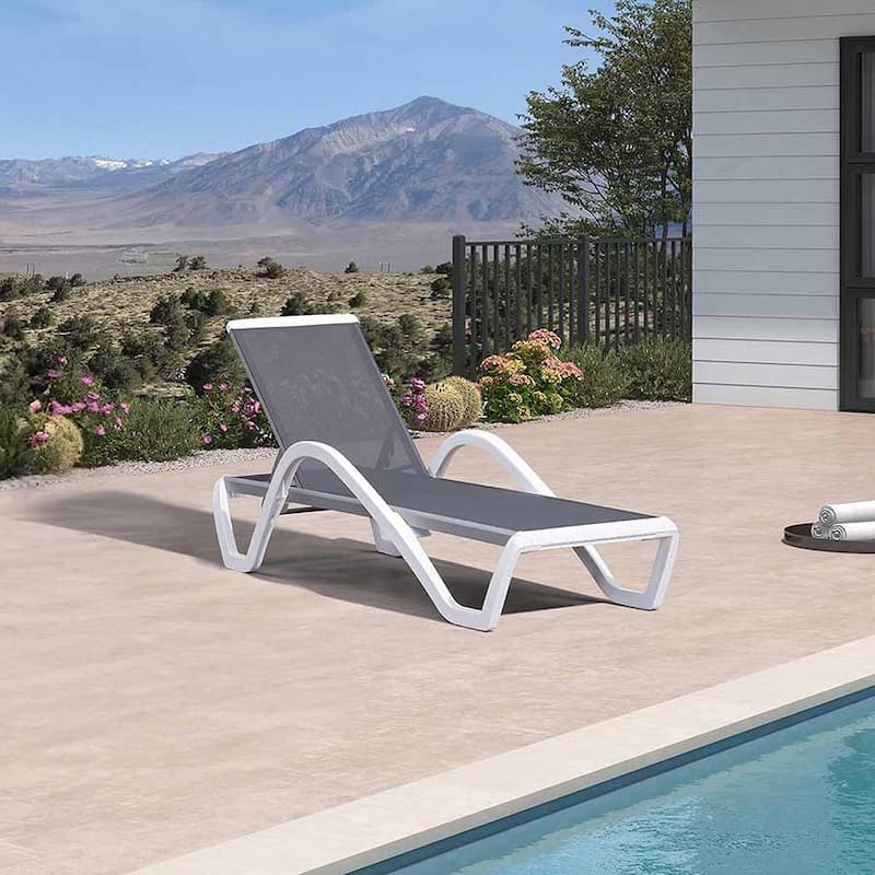 PURPLE LEAF Patio Chaise Lounge Chair Outdoor Plastic Textilene Lounger with 6 Adjustable Position for Outside Lawn Poolside - 1 Chair(Grey)