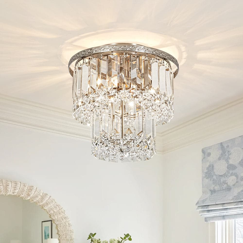 Luxury Nickel Faceted Crystals Tiered Semi-flush Mount Ceiling Light