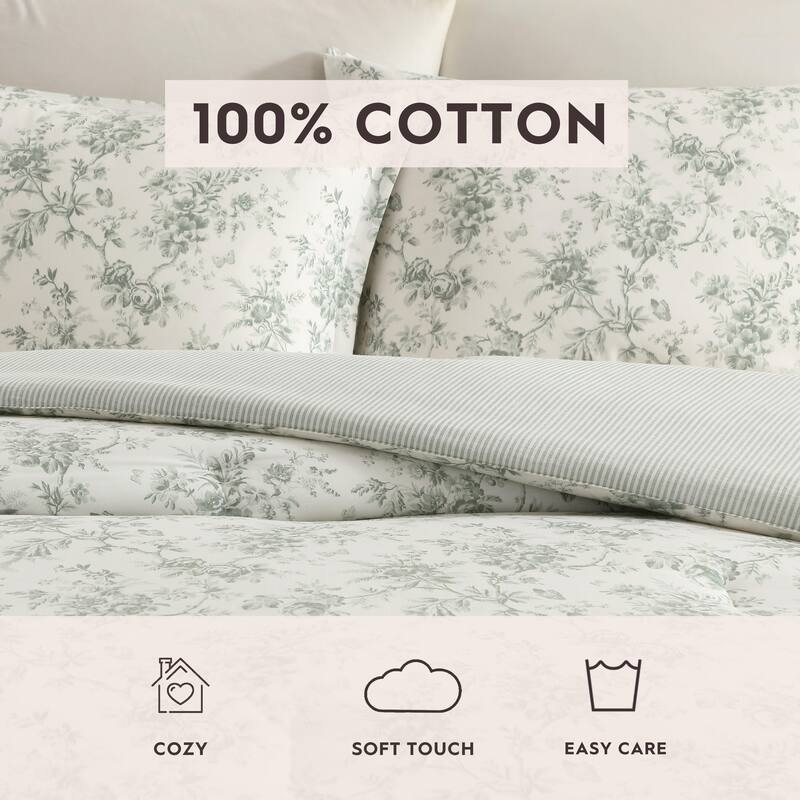 Laura Ashley Walled Garden Cotton Reversible Green Comforter Set