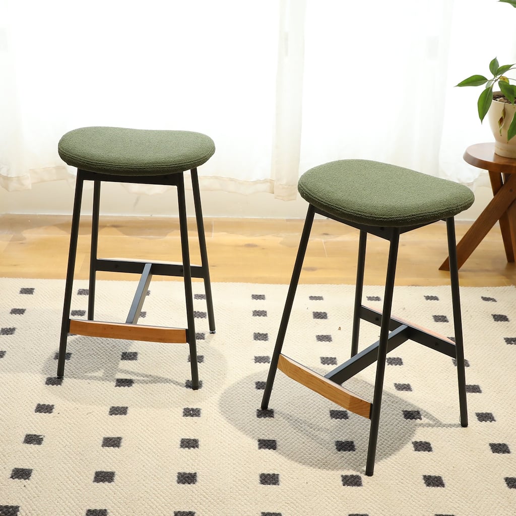 Set of 2 Soft Fabric Upholstered Counter Height Bar Stools