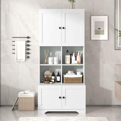Elegant & Versatile Adjustable Storage Cabinet with 4 Separate Open Storage Compartments Plus Upper and Lower Cabinets