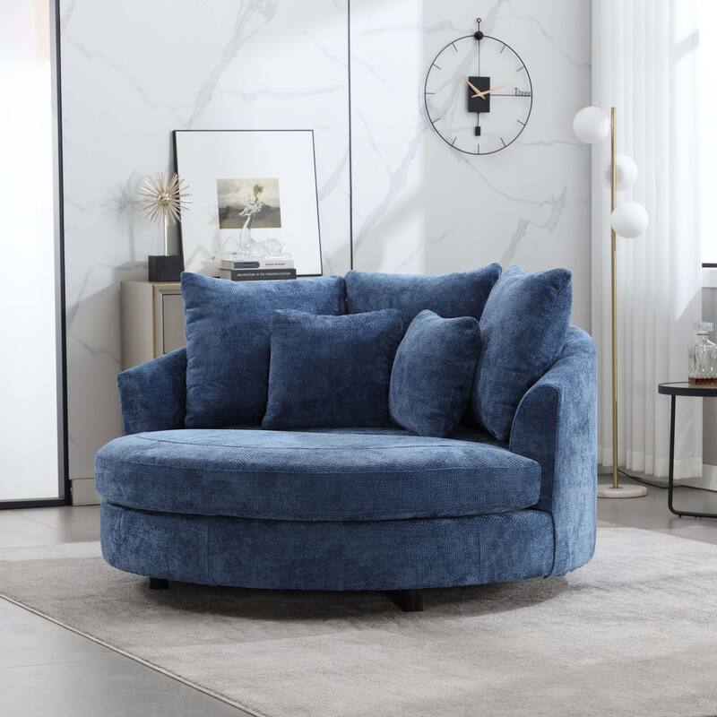 59.8''W Modern Oversized Sofa Chair, Round Accent Barrel Chair With 5 Pillows