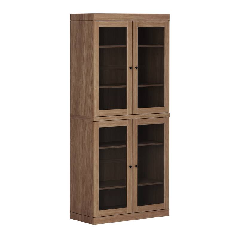 Palace Imports Premium 100% Solid European Oak Hardwood 6-Shelf Modular Bookcase with Tinted Glass Doors - 32" Wide, 71.5" Tall - Natural Oak